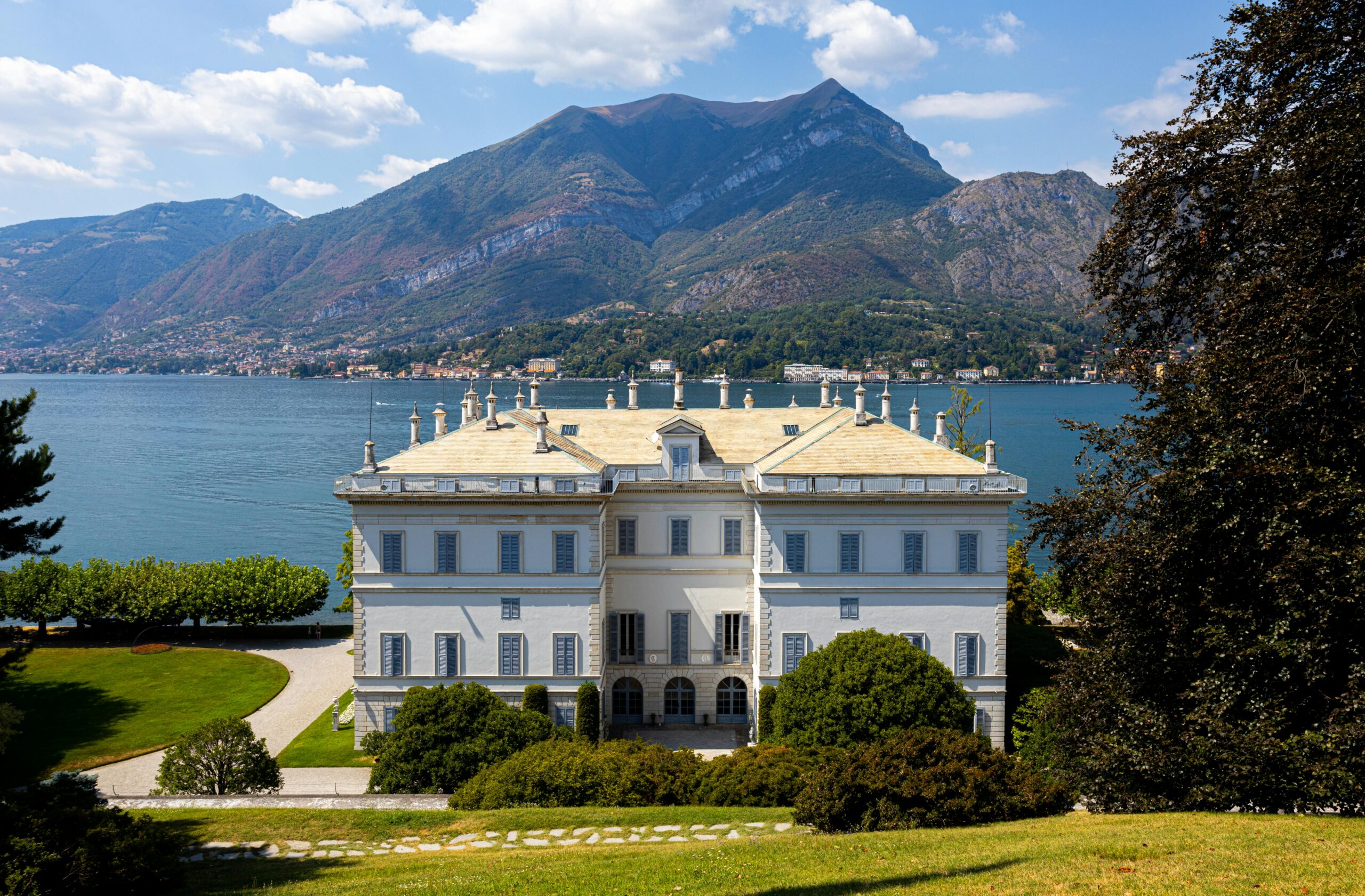 Stunning mansion in Bellagio, Italy with lake and mountain views.